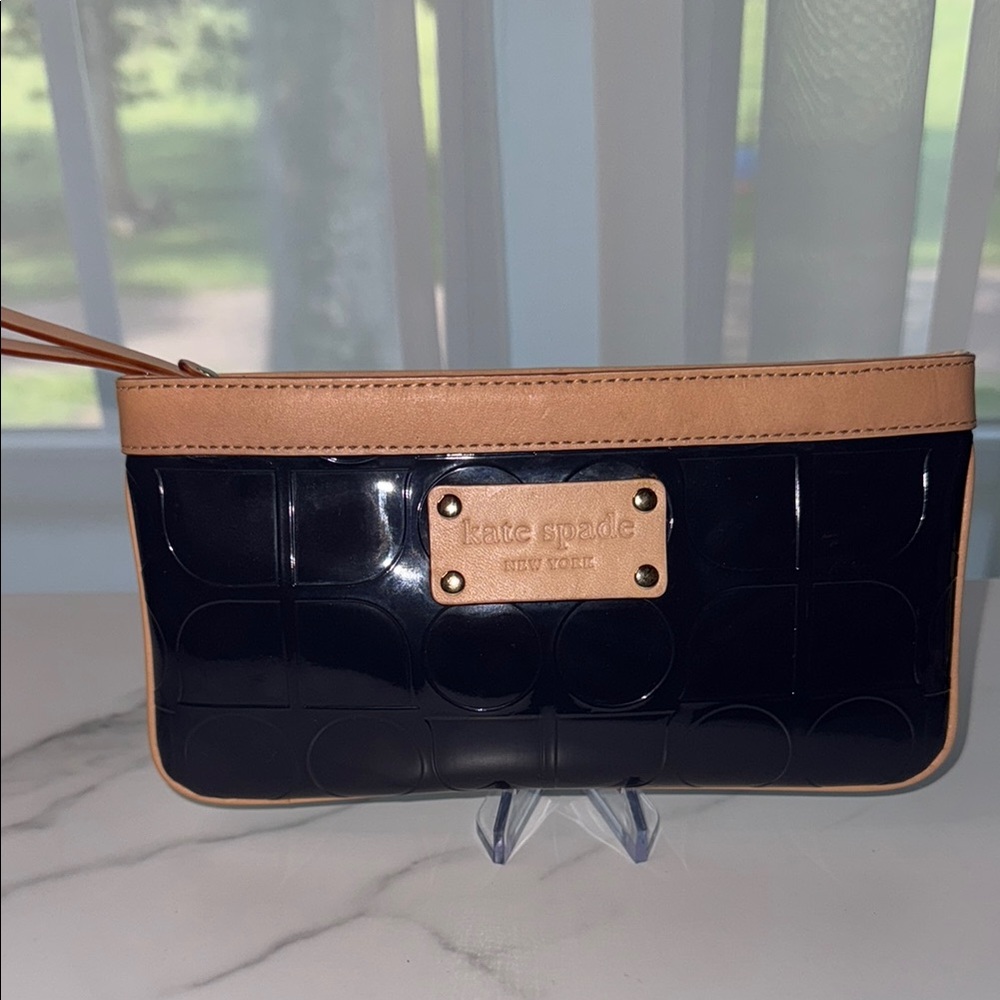 Kate Spade Midnight Blue and Tan Clutch with Sleek Design